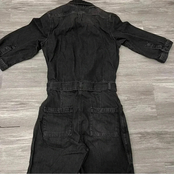 ba&sh Women’s Frida Denim Jumpsuit  Black Size 0‎ Waist Tie Front Buttons - Picture 7 of 9